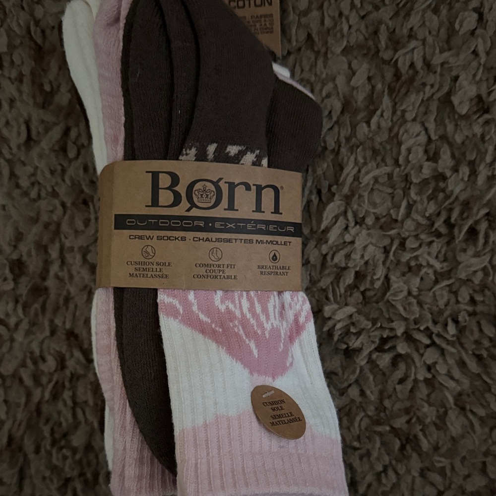 Born women’s pp Casual Crew Socks - Brown and Pink and cream